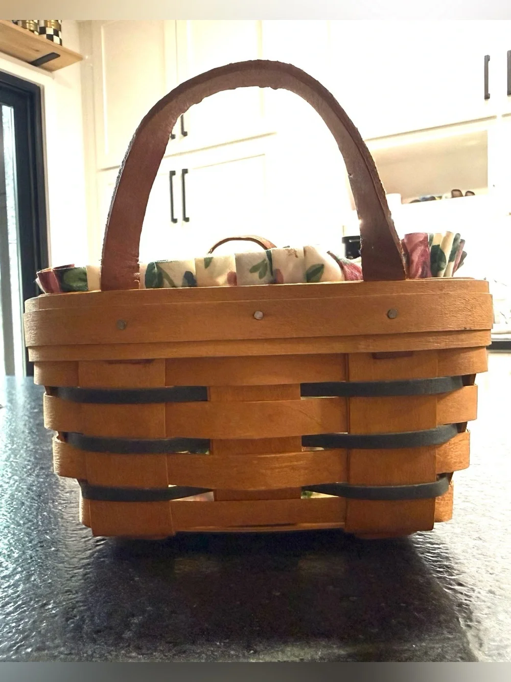 Longaberger Double Handle Rectangle Basket with Floral Liner 2000